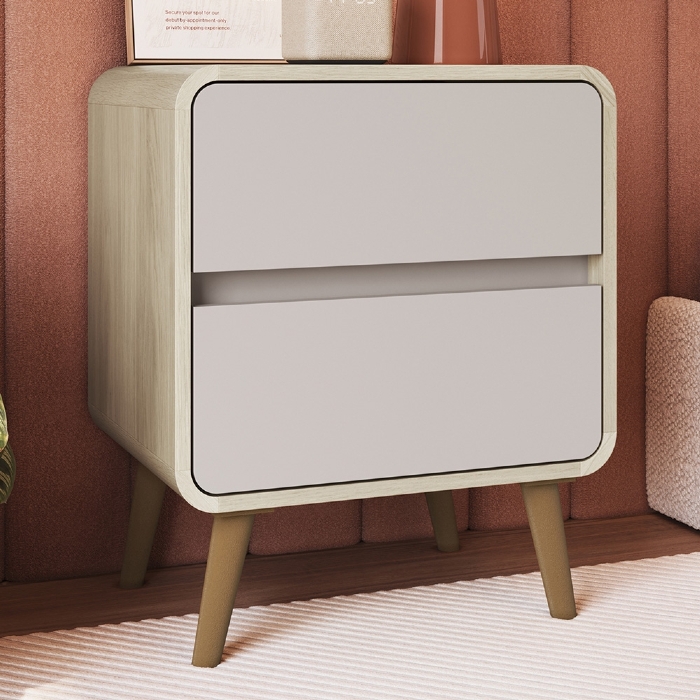 Mesa Cabeceira Quarto 47cm 2 Gavetas Nuvia Carvalho/Bege C06 - Mpozenato