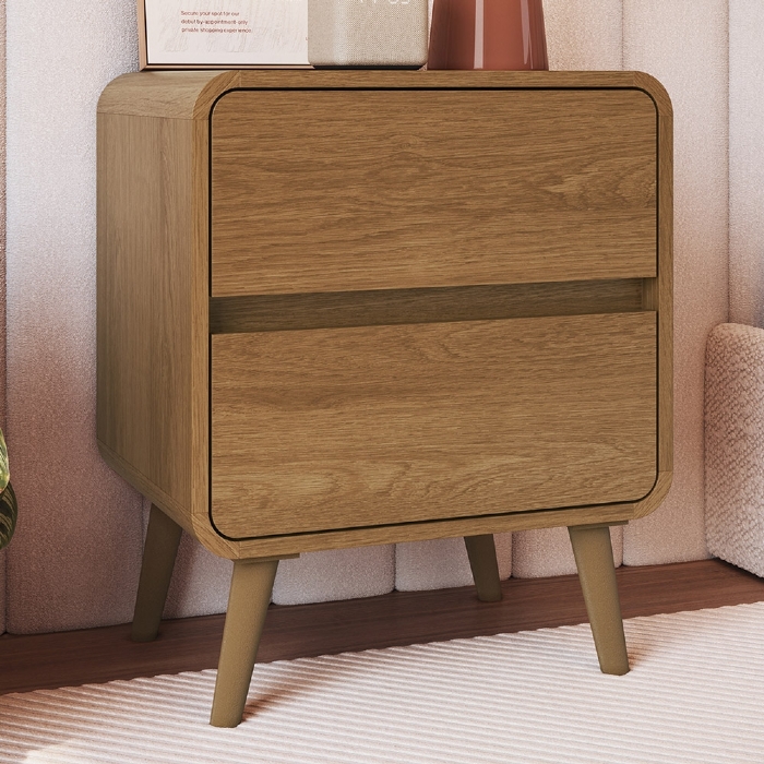 Mesa Cabeceira Quarto 47cm 2 Gavetas Nuvia Castanho C06 - Mpozenato