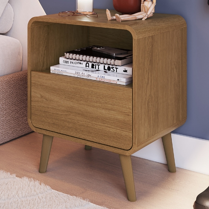 Mesa Cabeceira Quarto 47cm 1 Gaveta Nuvia Castanho C06 - Mpozenato