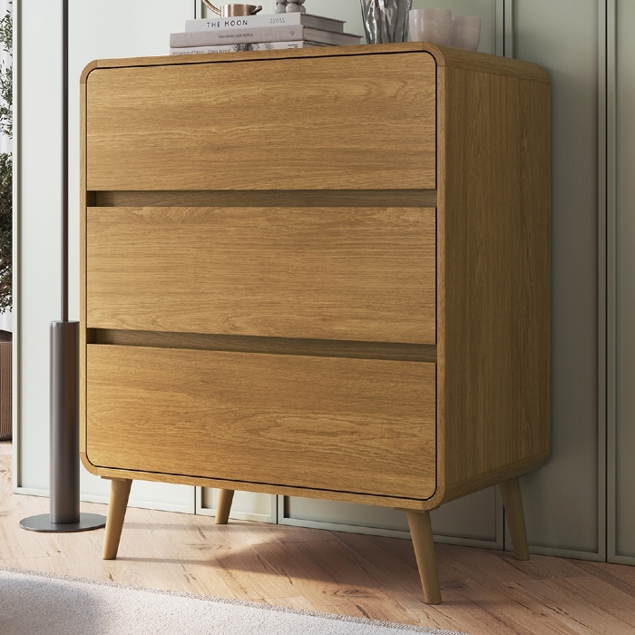 Cômoda Quarto 77cm 3 Gavetas Pés Palito Nuvia Castanho C06 - Mpozenato