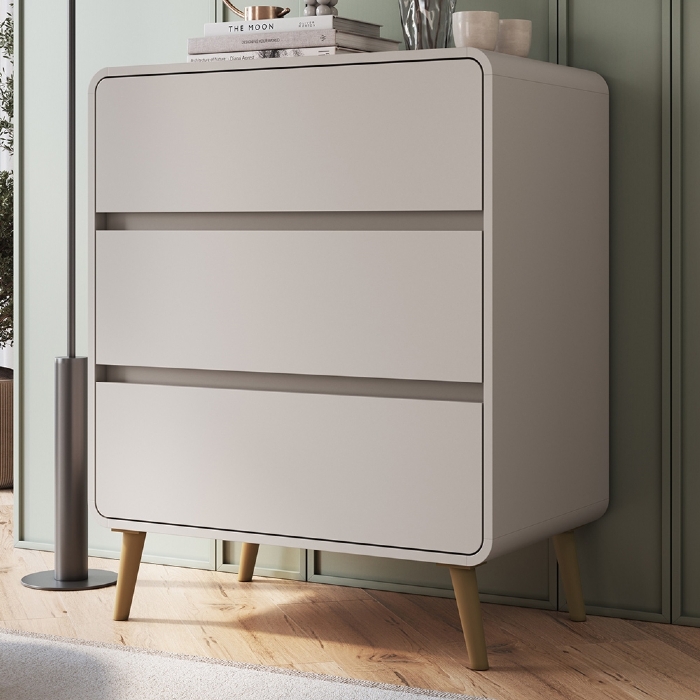 Cômoda Quarto 77cm 3 Gavetas Pés Palito Nuvia Bege C06 - Mpozenato