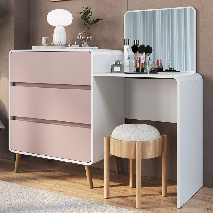Cômoda Quarto 135cm Com Penteadeira Nuvia Branco/Rosa C06 - Mpozenato