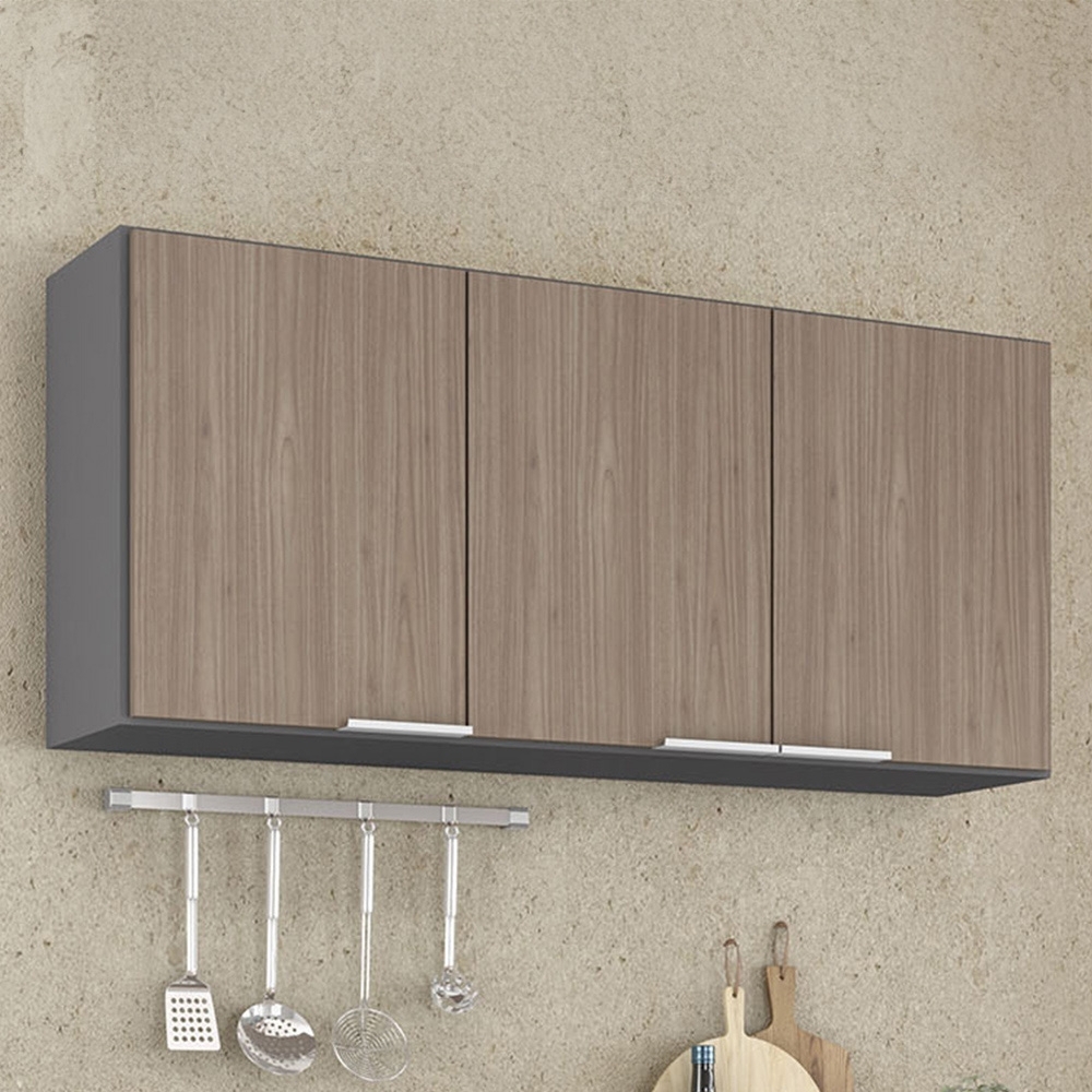 Armário de Cozinha Aéreo 120cm Pérola Z34 Grafite/Freijó    - Mpozenato