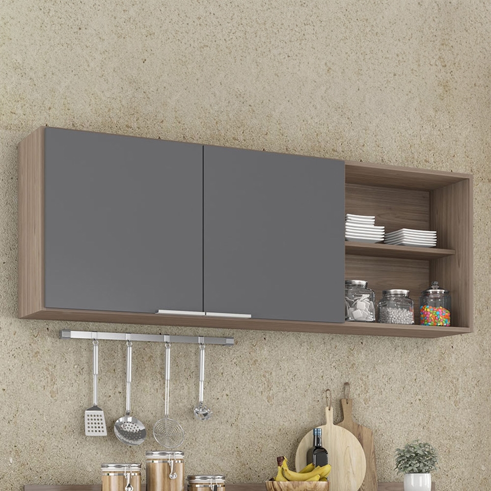 Armário de Cozinha Aéreo 150cm Pérola Z34 Freijó/Grafite    - Mpozenato