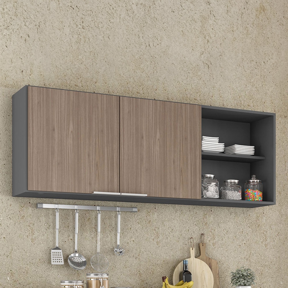 Armário de Cozinha Aéreo 150cm Pérola Z34 Grafite/Freijó    - Mpozenato