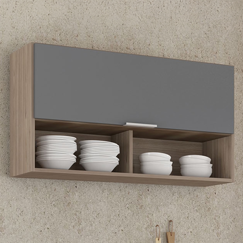 Armário de Cozinha Aéreo 100cm Pérola Z34 Freijó/Grafite    - Mpozenato