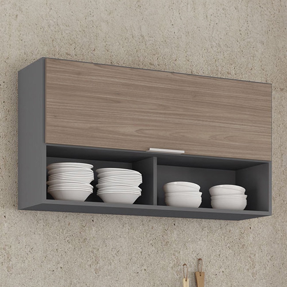 Armário de Cozinha Aéreo 100cm Pérola Z34 Grafite/Freijó    - Mpozenato