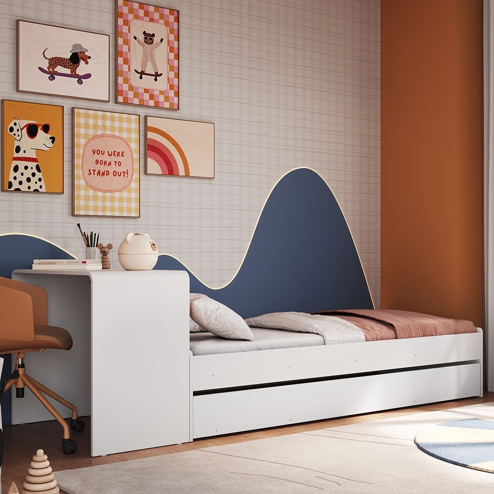 Cama Solteiro Infantil com Auxiliar 188x78cm Escrivaninha Infix Branco C06 - Mpozenato