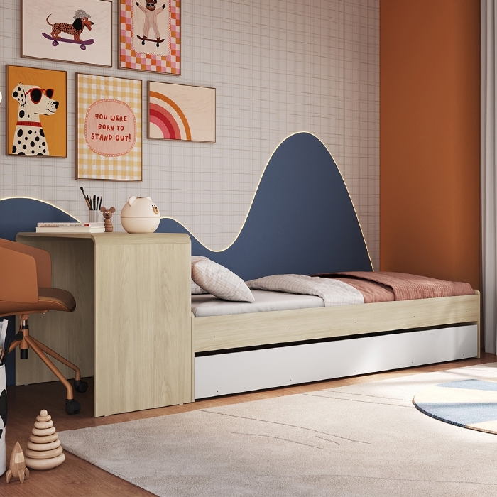 Cama Solteiro Infantil com Auxiliar 188x78cm Escrivaninha Infix Carvalho/Branco C06 - Mpozenato