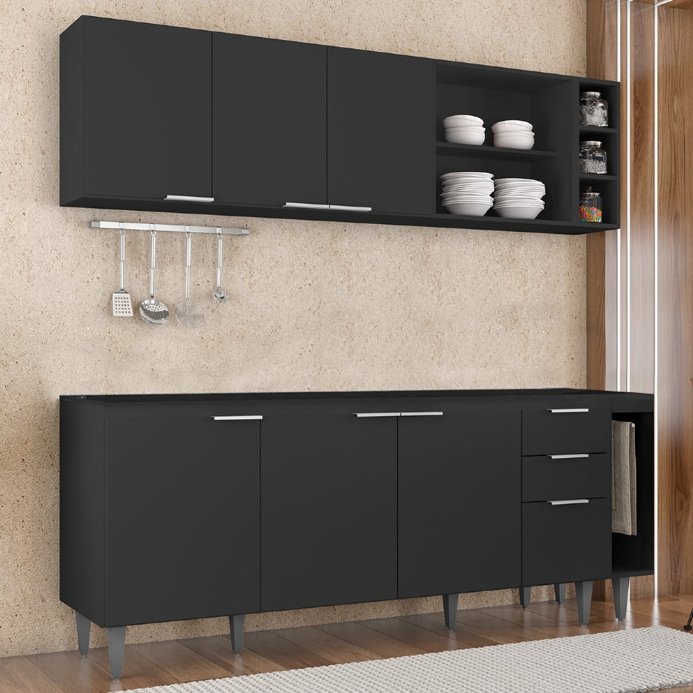 Armário de Cozinha CP11 Para Pia 200cm Pérola Z34 Preto     - Mpozenato