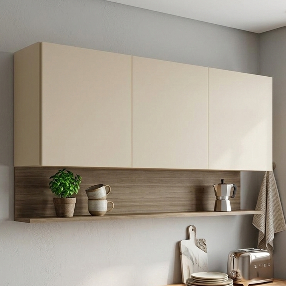 Armário Aéreo 120cm 3 Portas Lina Z06 Vanilla/Freijó - Mpozenato