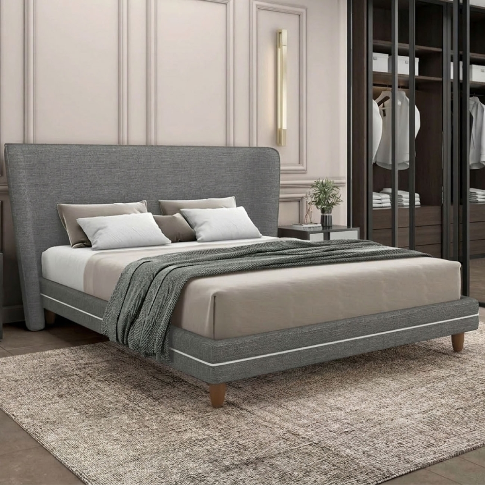 Cama King 195cm Com Cabeceira Many Z37 Linho Cinza - Mpozenato