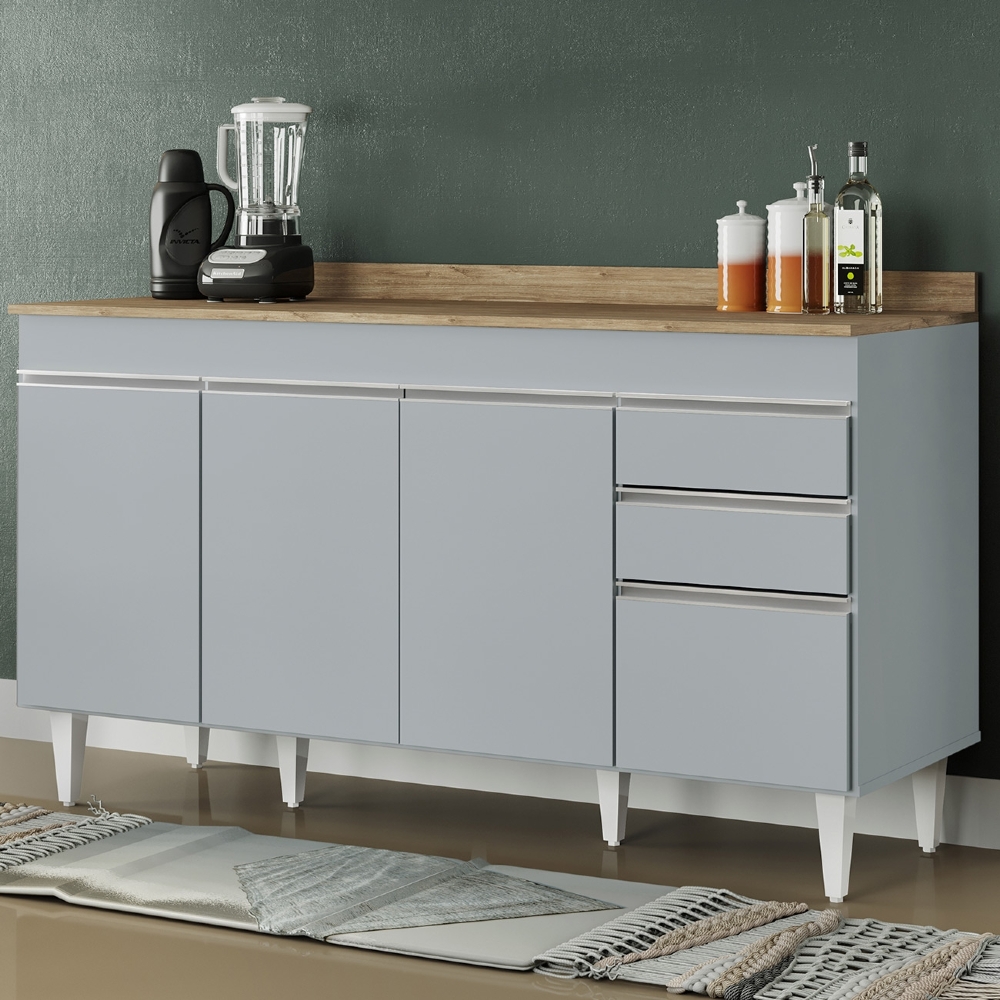 Balcão de Cozinha Para Pia 150cm com Tampo Marrocos Cinza Claro/Castanho - Lumil