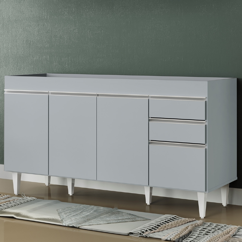 Balcão de Cozinha Para Pia 150cm 4 Portas Sem Tampo Marrocos Cinza Claro - Lumil