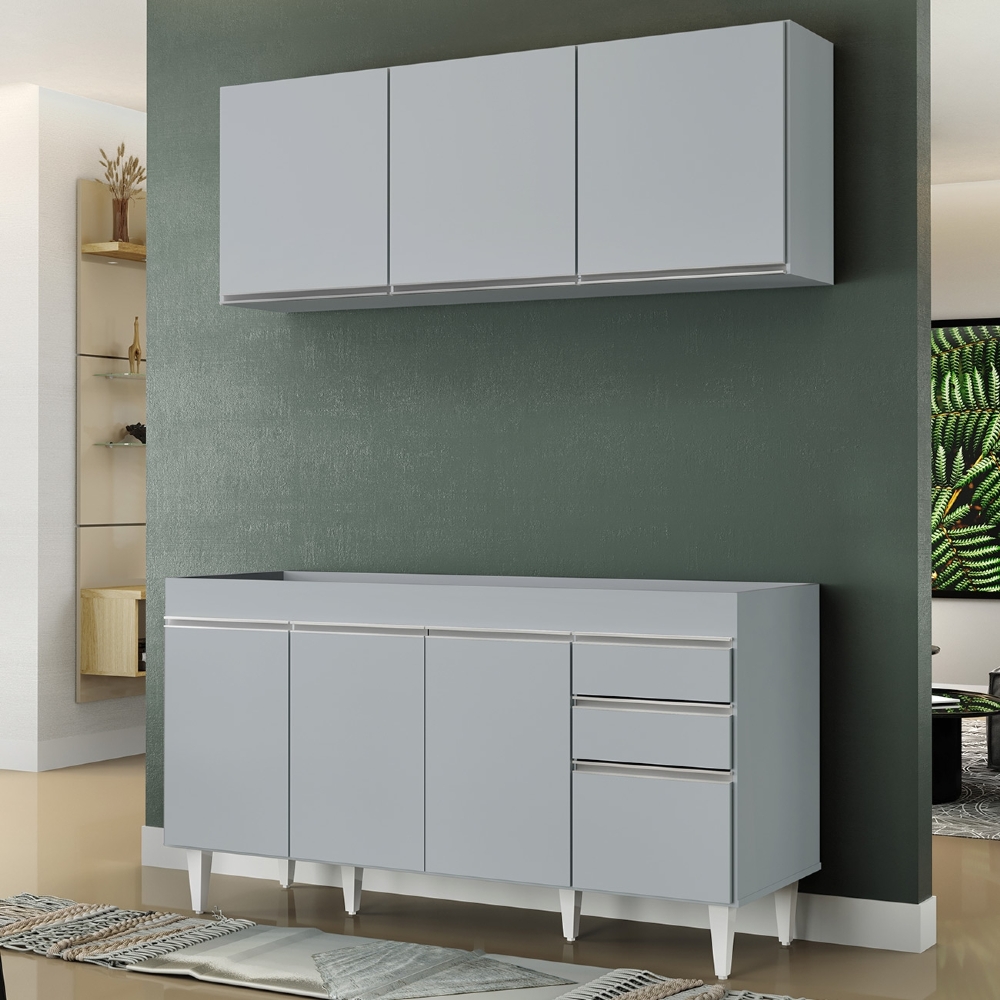 Armário de Cozinha Argélia e Balcão Gabinete 150cm sem Tampo Marrocos Cinza Claro - Lumil