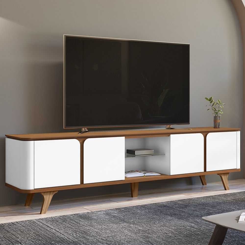 Rack Bancada TV 60 Pol 217cm Orgânico Valen Cedro/Branco C14 - Mpozenato