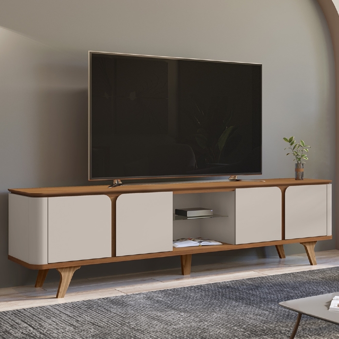 Rack Bancada TV 60 Pol 217cm Orgânico Valen Cedro/Off C14 - Mpozenato