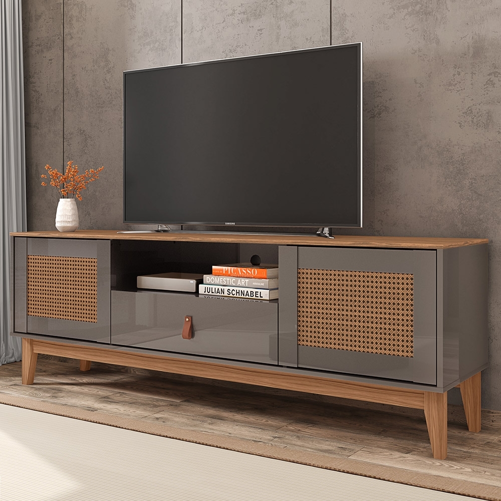 Rack Bancada TV 60 Pol 160cm Pé Madeira Dalva Cinza/Cedro C14 - Mpozenato