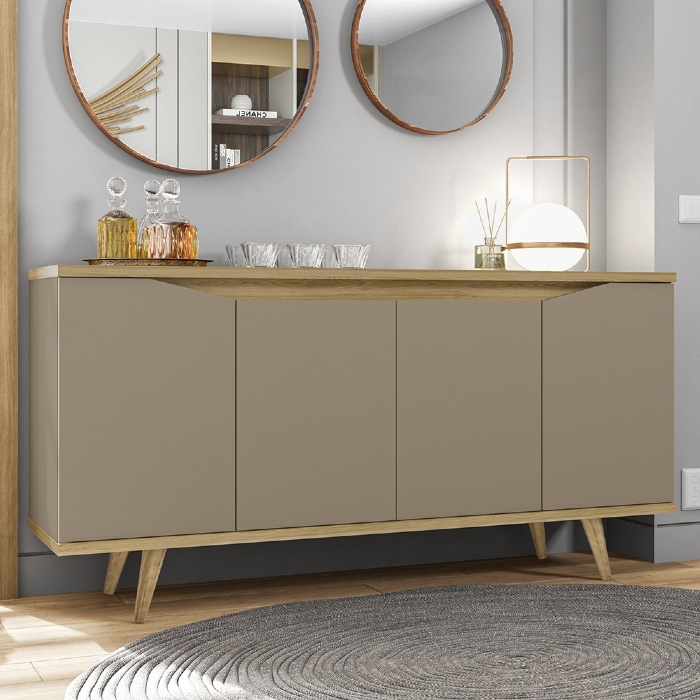 Buffet Aparador 160cm 4 Portas Pé Madeira Lady Fendi/Hannover C14 - Mpozenato