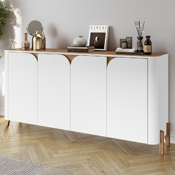 Buffet Aparador 165cm 4 Portas Pé Madeira Aspen Branco/Cedro C14 - Mpozenato