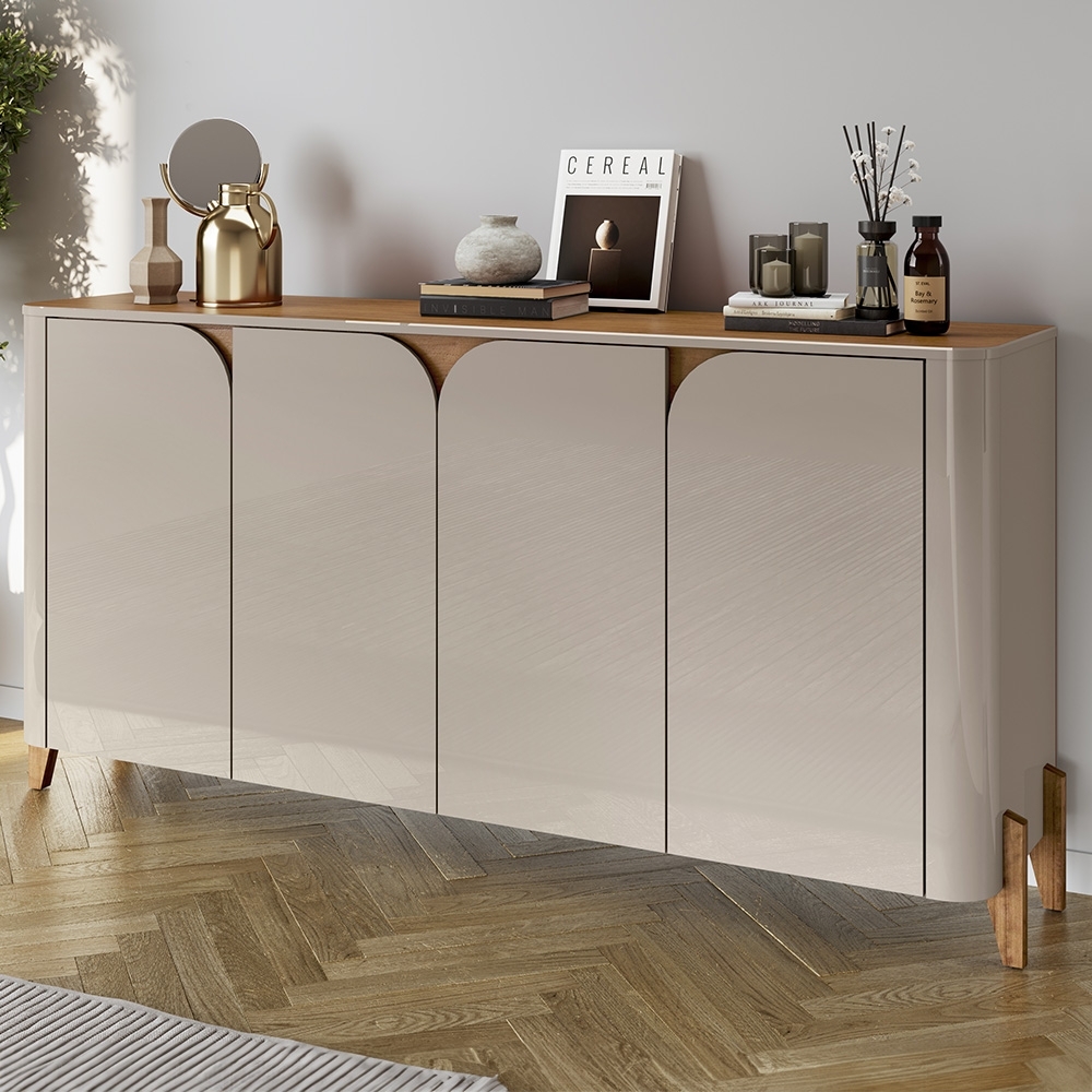 Buffet Aparador 165cm 4 Portas Pé Madeira Aspen Off/Cedro C14 - Mpozenato