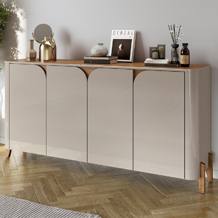 Buffet Aparador 165cm 4 Portas Pé Madeira Aspen Off/Cedro C14 - Mpozenato