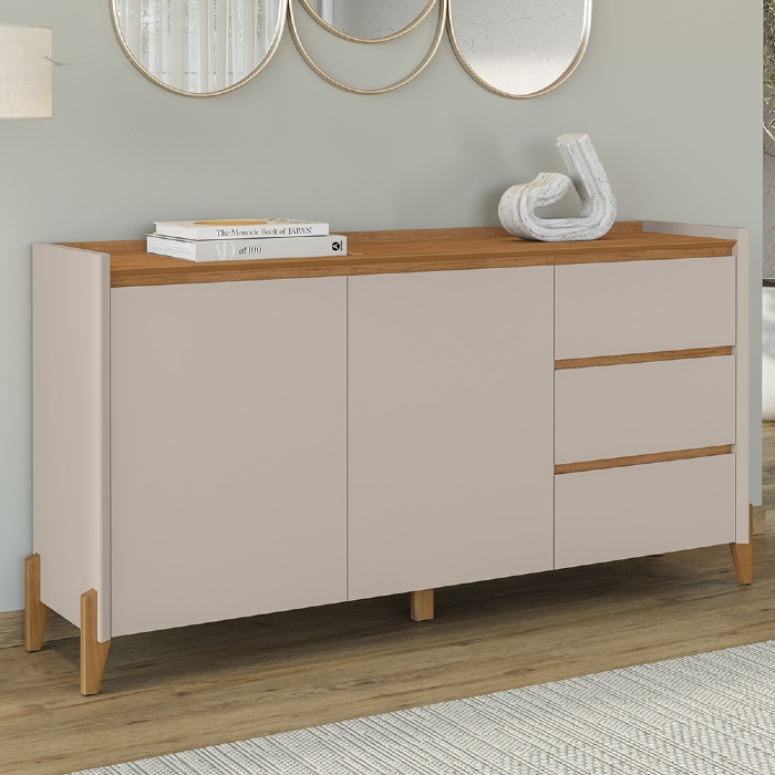 Buffet Aparador 166cm 2 Portas 3 Gavetas Donni Cedro/Off C14 - Mpozenato