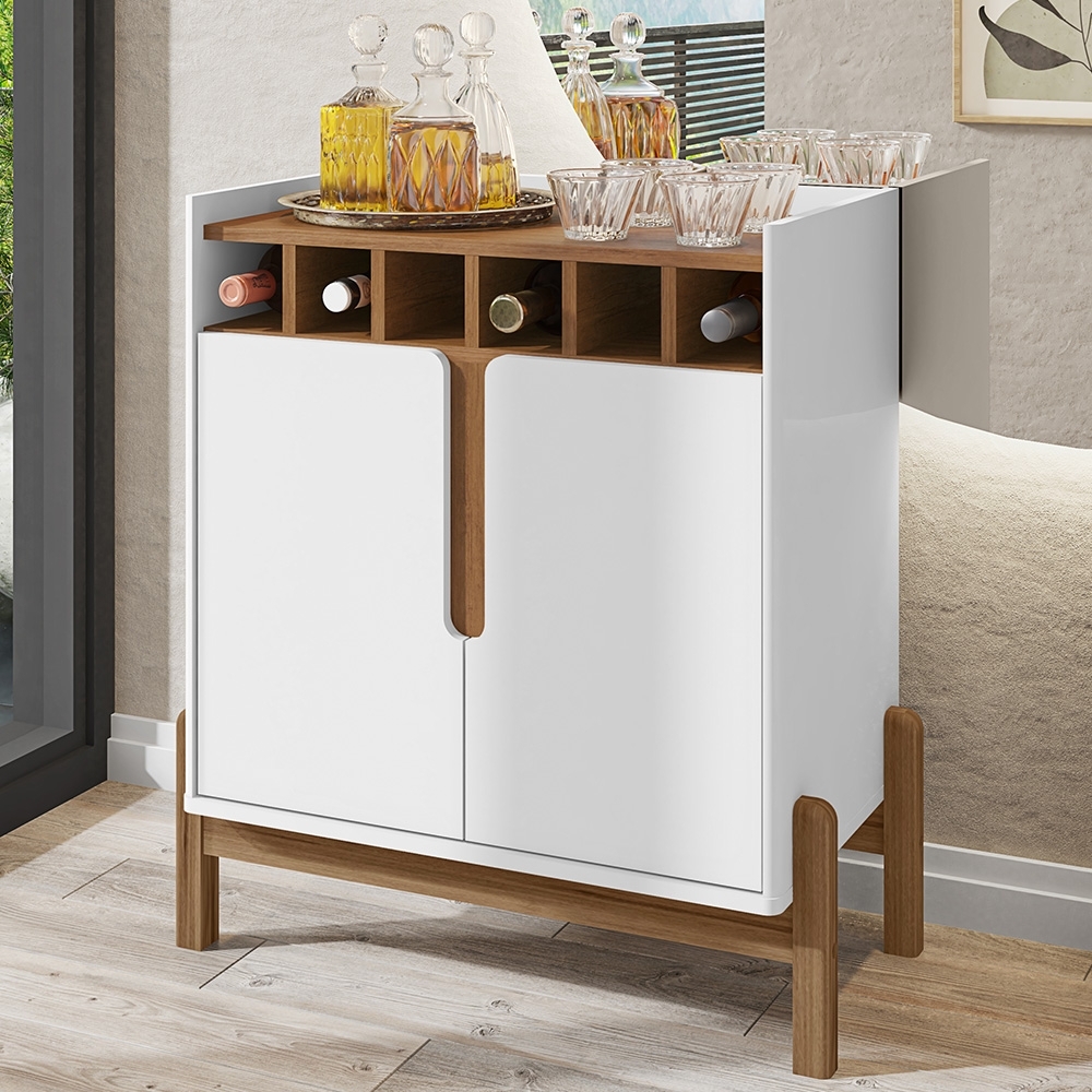 Balcão Aparador Bar 75cm Com Adega Apollo Branco/Cedro C14 - Mpozenato