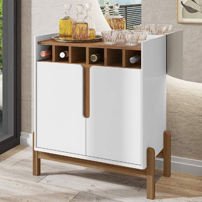 Balcão Aparador Bar 75cm Com Adega Apollo Branco/Cedro C14 - Mpozenato