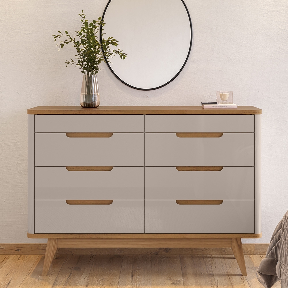 Cômoda Quarto 135cm Orgânica 8 Gavetas Luke Off/Cedro C14 - Mpozenato