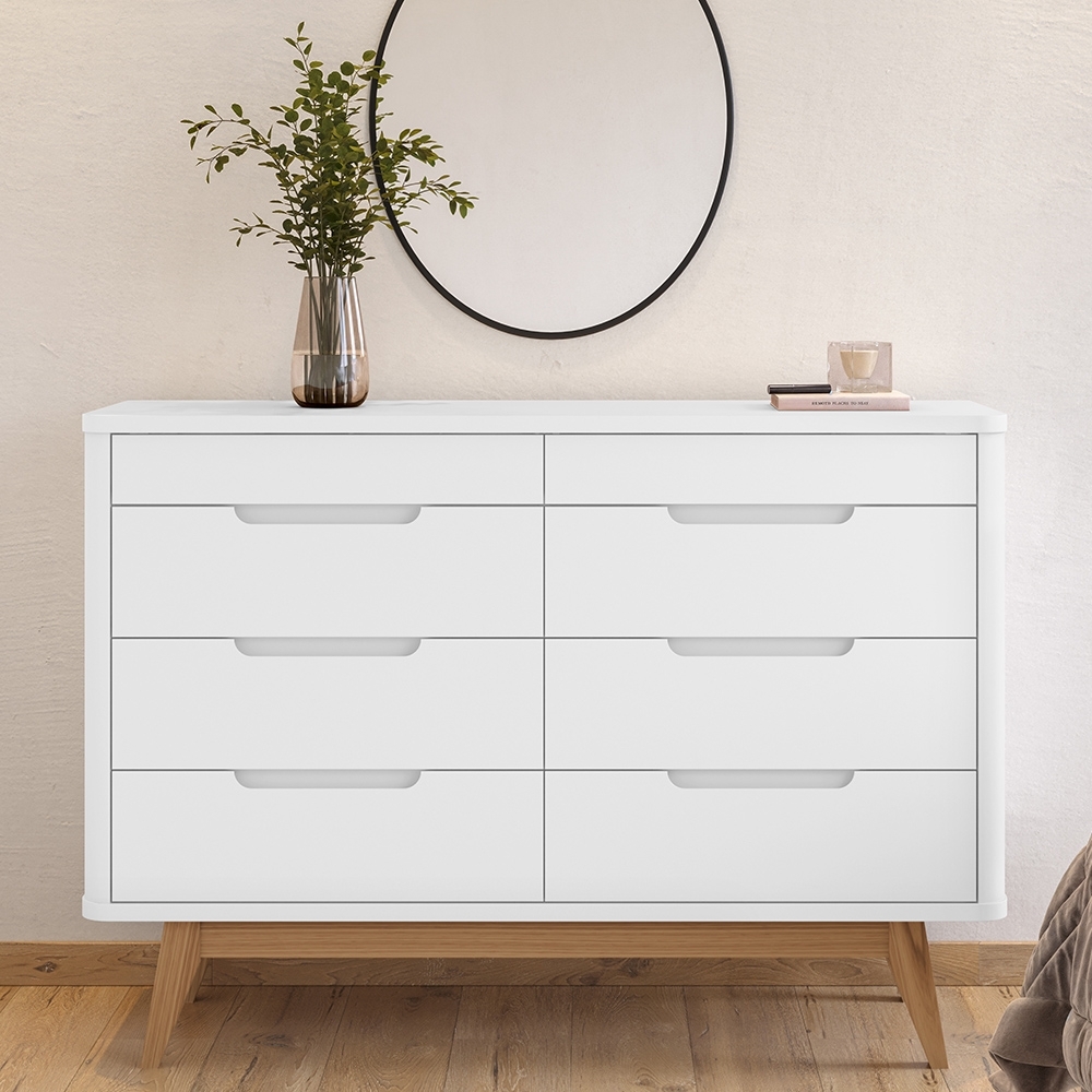 Cômoda Quarto 135cm Orgânica 8 Gavetas Luke Branco C14 - Mpozenato