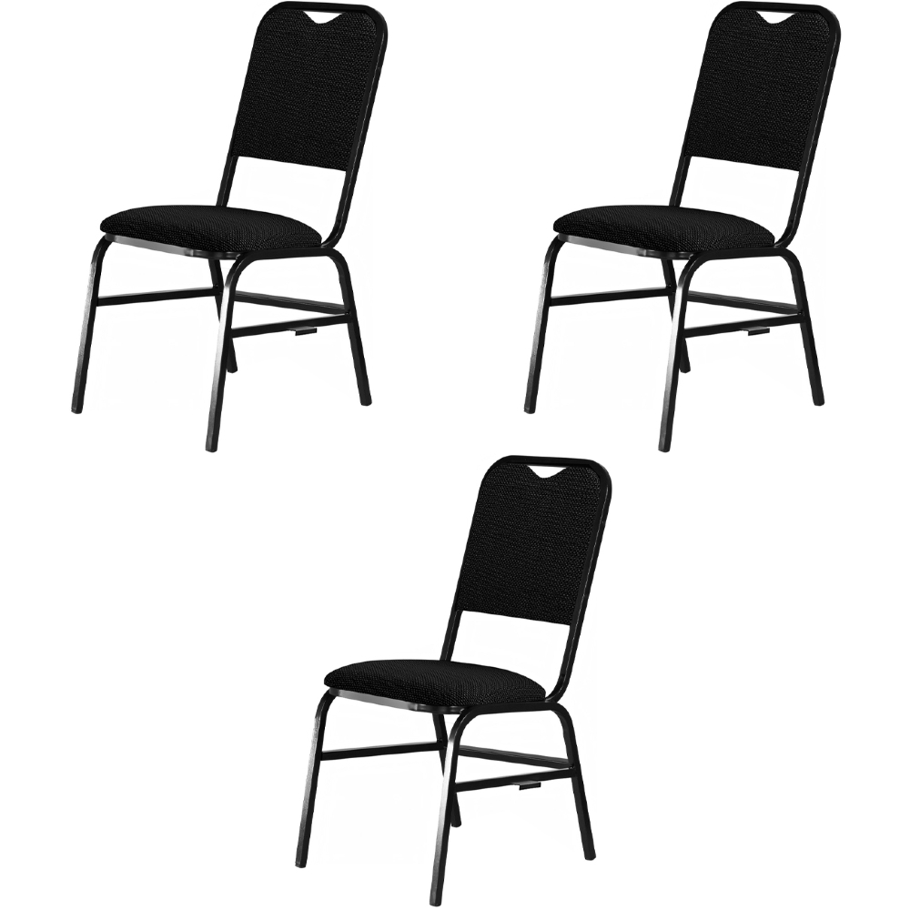 Cadeira Hoteleira Auditório Empilhável Kit 3 Letty Linho Preto Z33 - Mpozenato