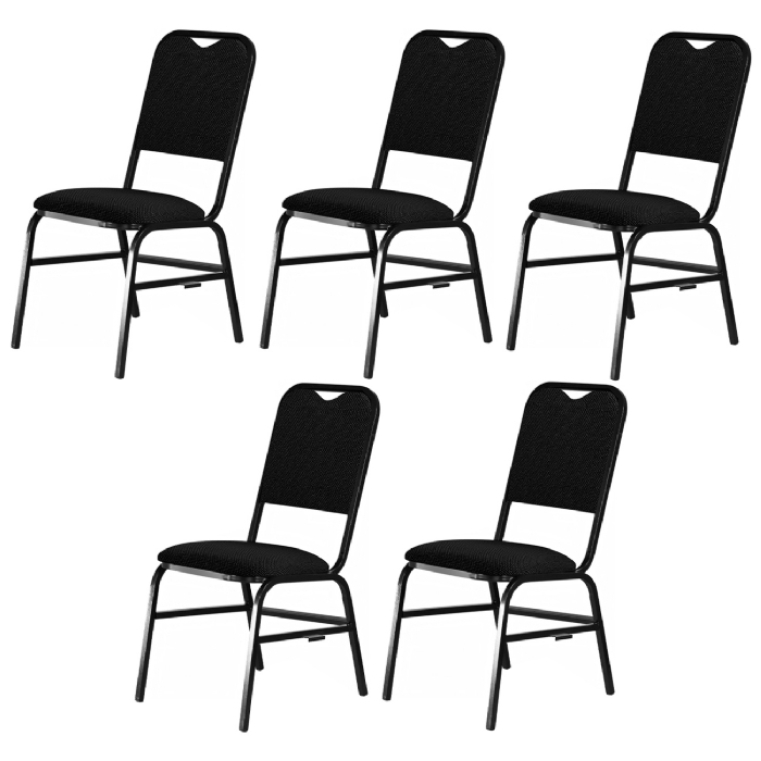 Cadeira Hoteleira Auditório Empilhável Kit 5 Letty Linho Preto Z33 - Mpozenato