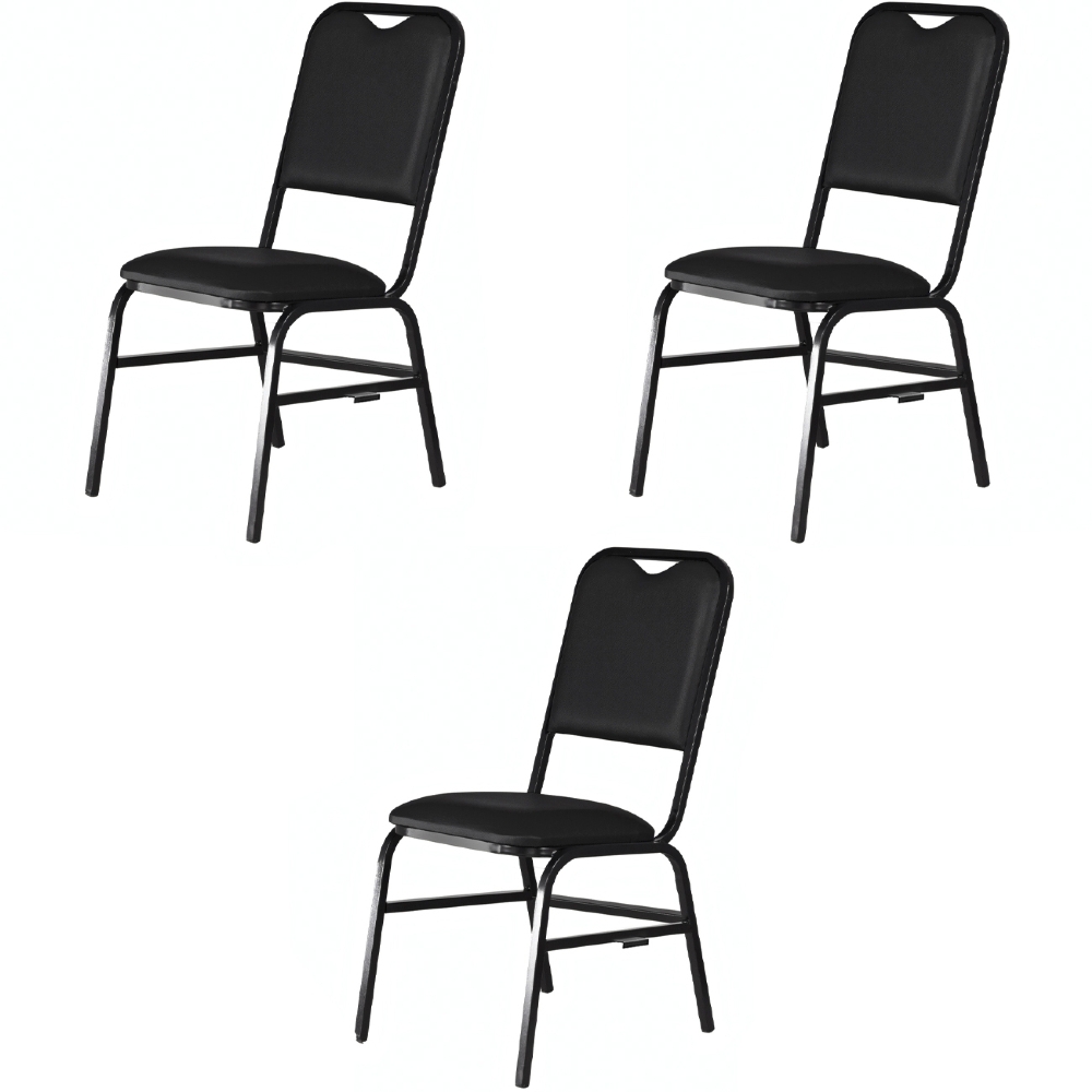 Cadeira Hoteleira Auditório Empilhável Kit 3 Letty Sintético Preto Z33 - Mpozenato