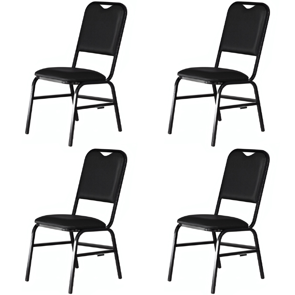 Cadeira Hoteleira Auditório Empilhável Kit 4 Letty Sintético Preto Z33 - Mpozenato