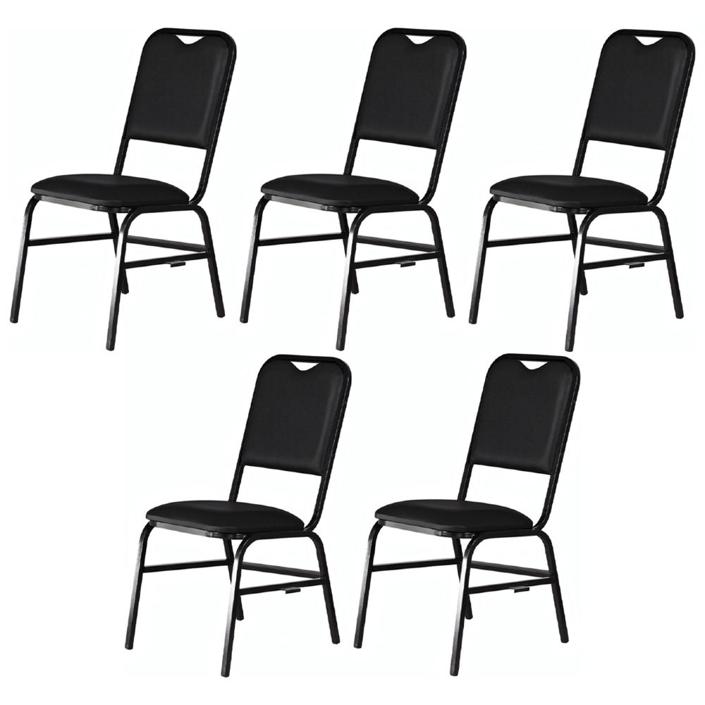 Cadeira Hoteleira Auditório Empilhável Kit 5 Letty Sintético Preto Z33 - Mpozenato