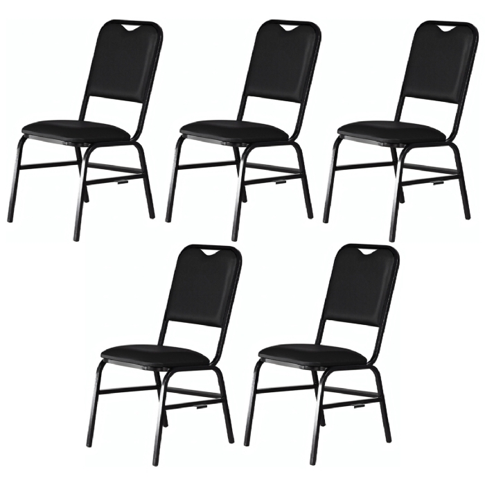 Cadeira Hoteleira Auditório Empilhável Kit 5 Letty Sintético Preto Z33 - Mpozenato