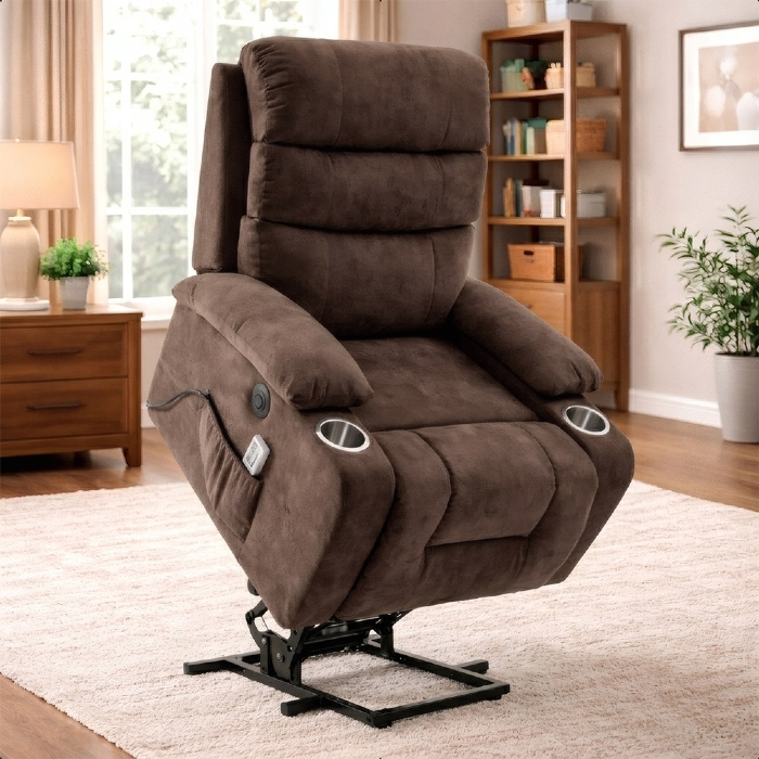 Poltrona Reclinável Elétrica Lift com Elevação Nantes Linho Soft Marrom C01 - Mpozenato