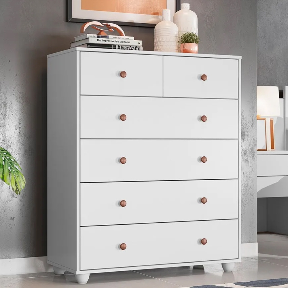 Cômoda 90cm 6 Gavetas Glória A02 Branco Fosco Liso - Mpozenato