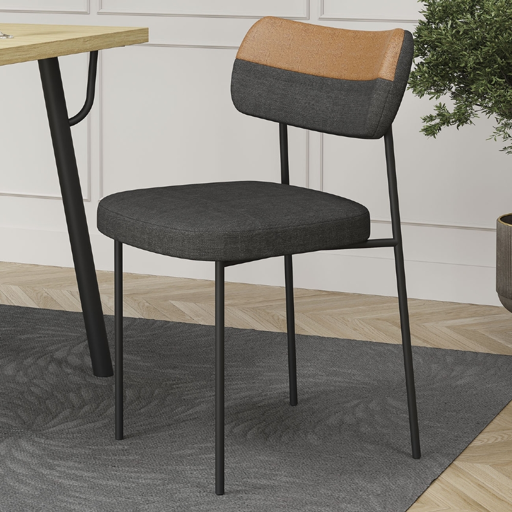 Cadeira Estofada Milli Corano/Linho A14 Caramelo/Grafite - Mpozenato