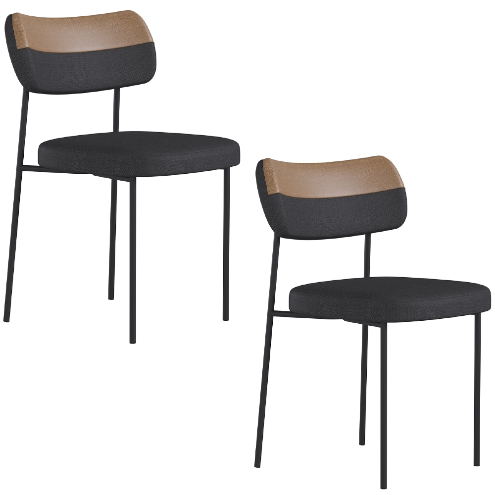 Kit 2 Cadeiras Estofadas Milli Corano/Linho A14 Caramelo/Grafite - Mpozenato