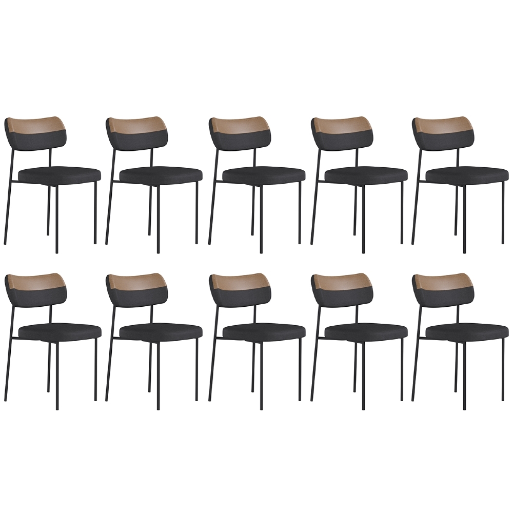 Kit 10 Cadeiras Estofadas Milli Sintético/Linho A14 Caramelo/Grafite - Mpozenato