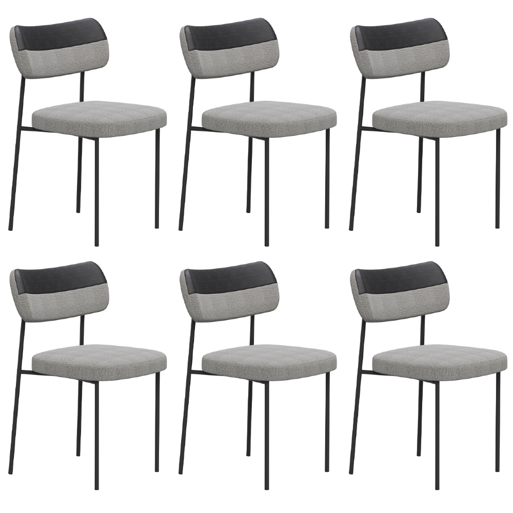 Kit 6 Cadeiras Estofadas Milli Corano/Linho A14 Preto/Cinza - Mpozenato