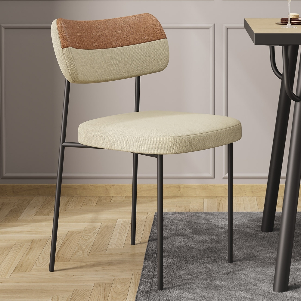 Cadeira de Jantar Estofada Milli A14 Linho Caramelo/Areia - Mpozenato