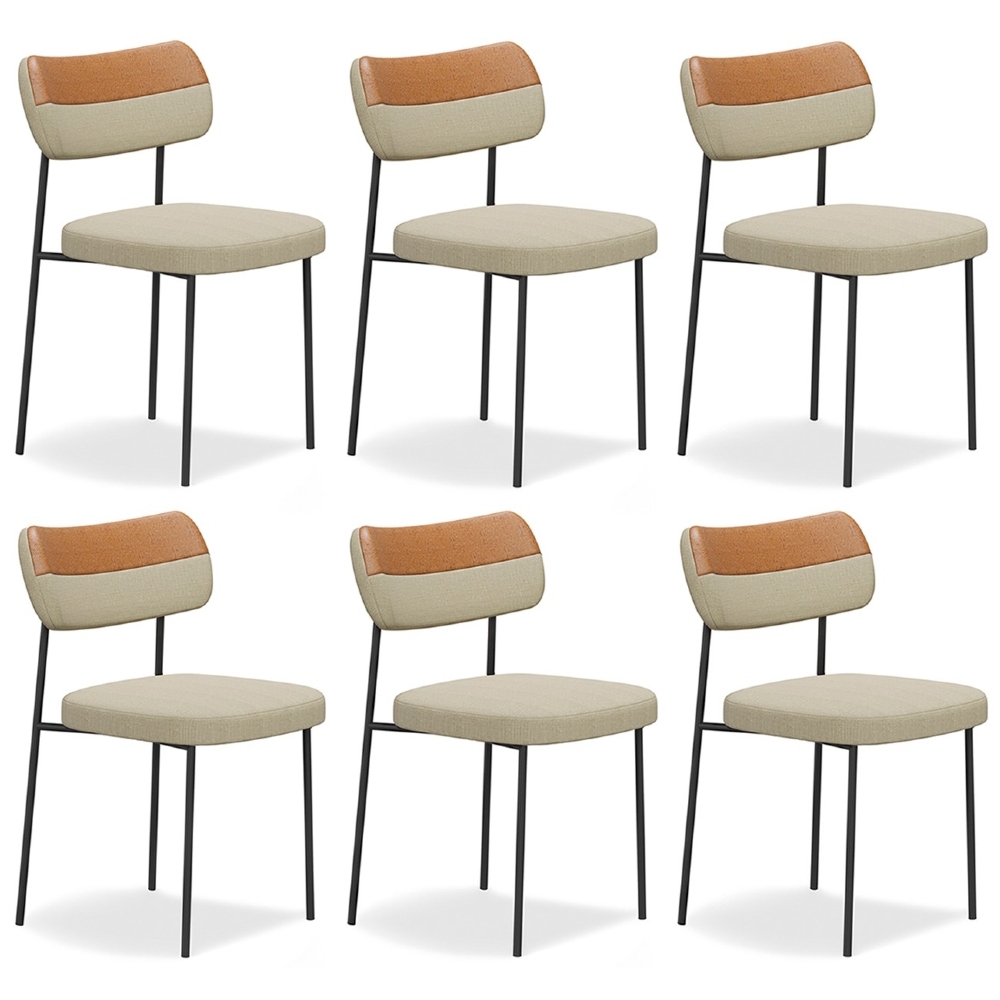 Cadeira de Jantar Estofada Kit 6 Milli A14 Linho Caramelo/Areia - Mpozenato