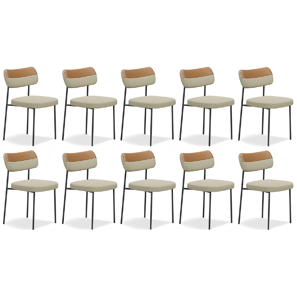 Cadeira de Jantar Estofada Kit 10 Milli A14 Linho Caramelo/Areia - Mpozenato