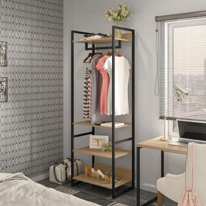 Guarda Roupa Closet 4 Prateleiras Indy F02 Nature Texturizado - Mpozenato