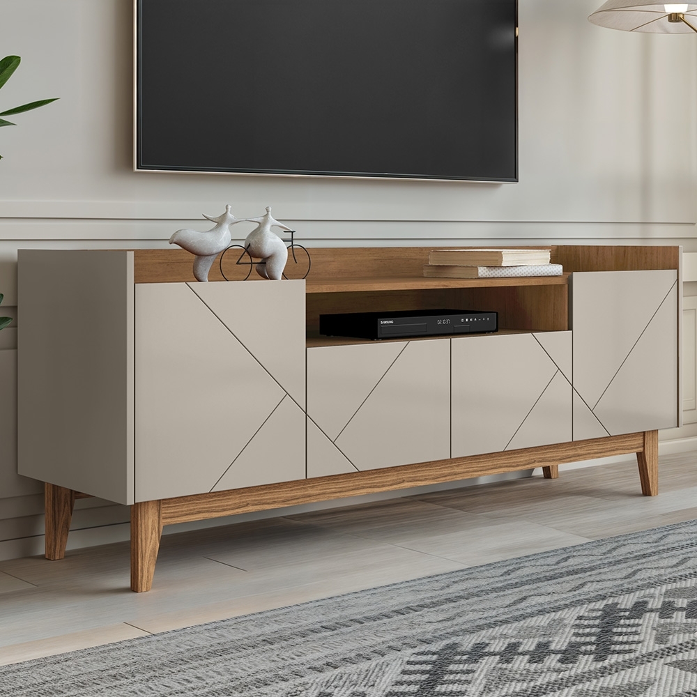 Rack Bancada TV 60 Pol 158cm Pé Madeira Margot Off/Cedro C14 - Mpozenato