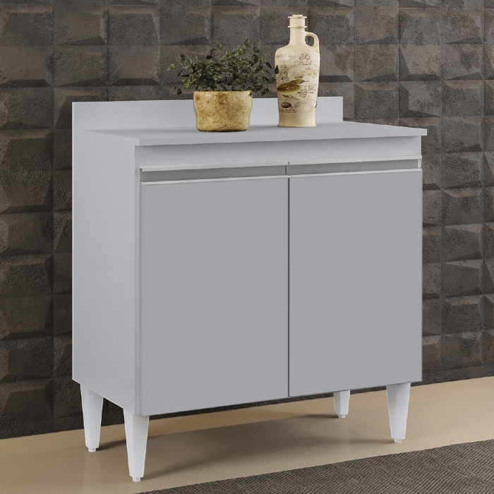Balcão de Cozinha Multiuso 80cm 2 Portas Hawai Cinza Claro  - Lumil