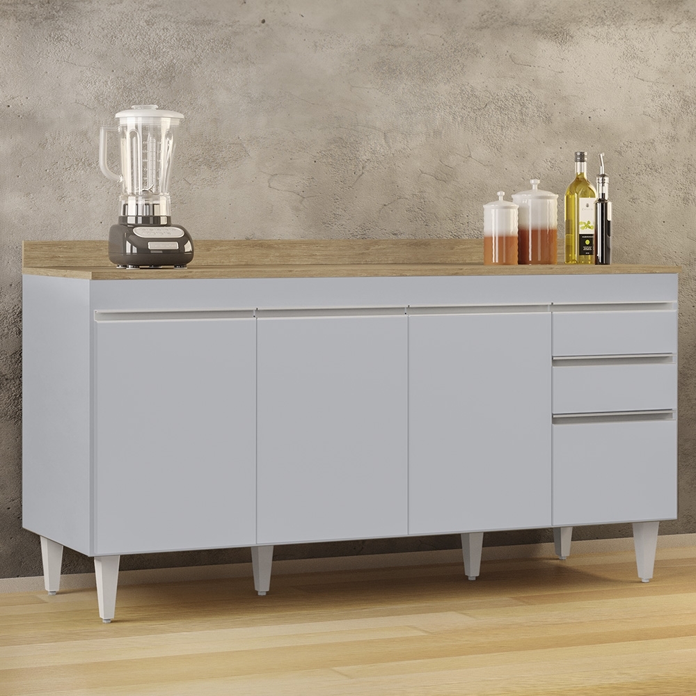 Balcão de Cozinha Para Pia Com Tampo 160cm Arkansas Cinza Claro/Castanho - Lumil